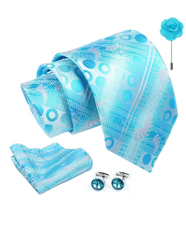 Axlon Tie for Men – Geometric Silk Neck Ties Set with Cufflinks Flower Pin, Pocket Square & Black Gift Box, Combo Necktie Sets for Office Wear, Formal Suits & Weddings (0, GDpn)