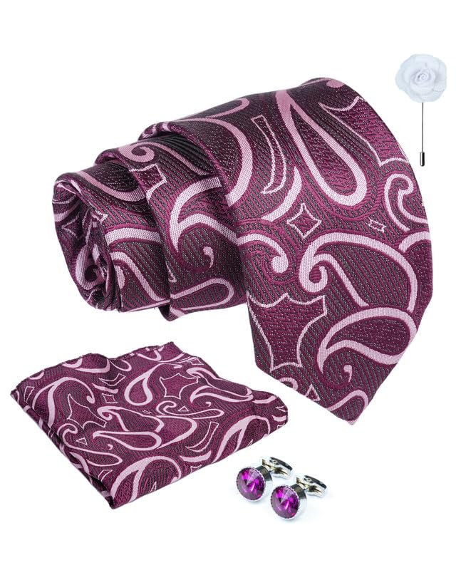 Axlon Tie for Men – Checkered Silk Neck Ties Set with Cufflinks Flower Pin, Pocket Square & Black Gift Box, Combo Necktie Sets for Office Wear, Formal Suits & Weddings (0, Bpspn)