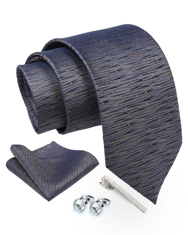 Axlon Tie for Men – Geometric Silk Neck Ties Set with Cufflinks Flower Pin, Pocket Square & Black Gift Box, Combo Necktie Sets for Office Wear, Formal Suits & Weddings (0, TPGApn)