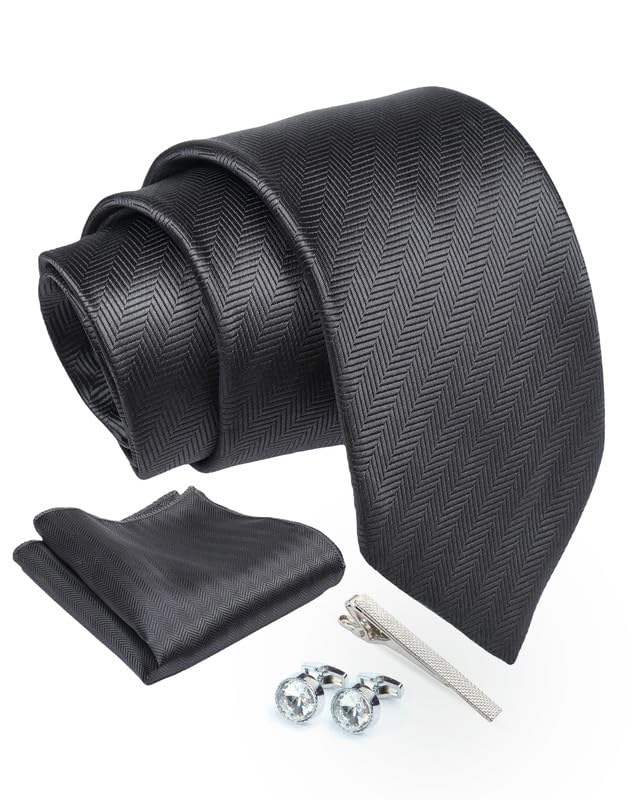 Axlon Tie for Men – Micro Silk Neck Ties Set with Cufflinks Flower Pin, Pocket Square & Black Gift Box, Combo Necktie Sets for Office Wear, Formal Suits & Weddings (0, TPst7pn)