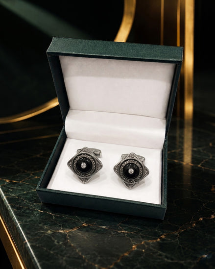 Axlon premium men's metal cufflink set with polished finish for formal shirts, business suits, weddings, parties, and special occasions.