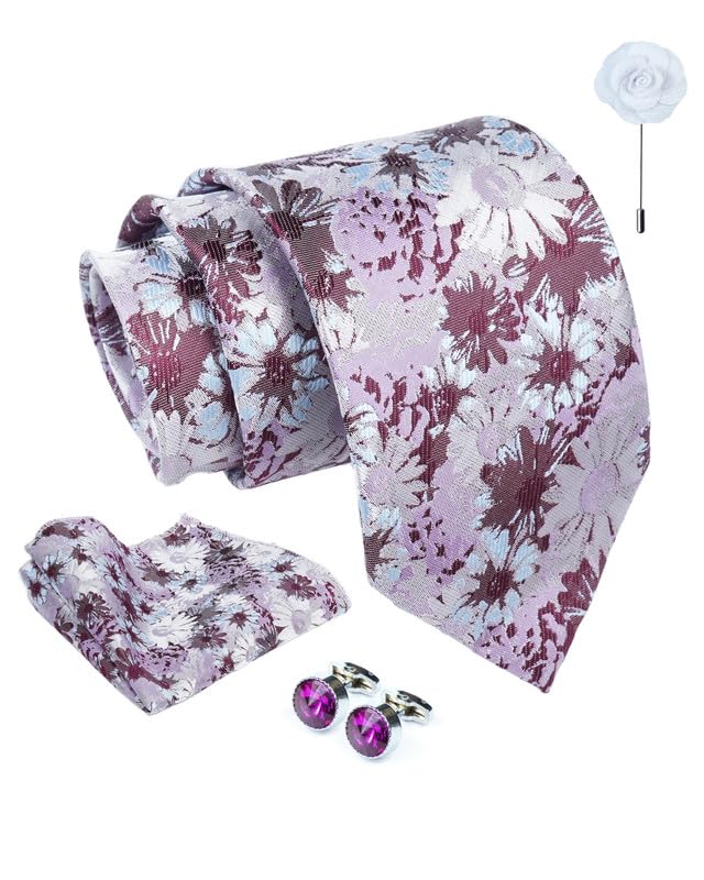 Axlon Tie for Men – Micro Silk Neck Ties Set with Cufflinks Flower Pin, Pocket Square & Black Gift Box, Combo Necktie Sets for Office Wear, Formal Suits & Weddings (0, Mflowerpn)