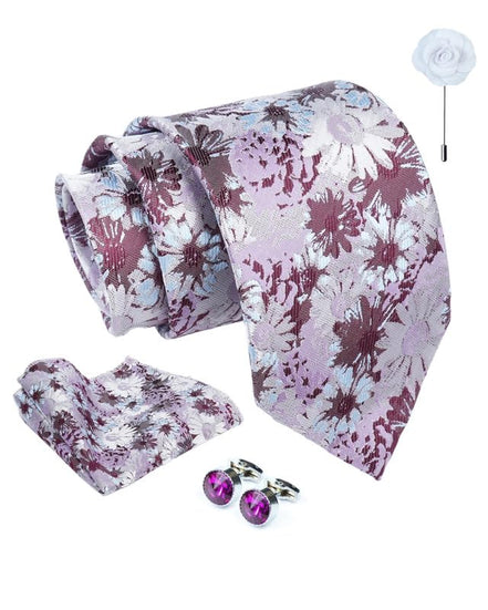 Axlon Tie for Men – Micro Silk Neck Ties Set with Cufflinks Flower Pin, Pocket Square & Black Gift Box, Combo Necktie Sets for Office Wear, Formal Suits & Weddings (0, Mflowerpn)