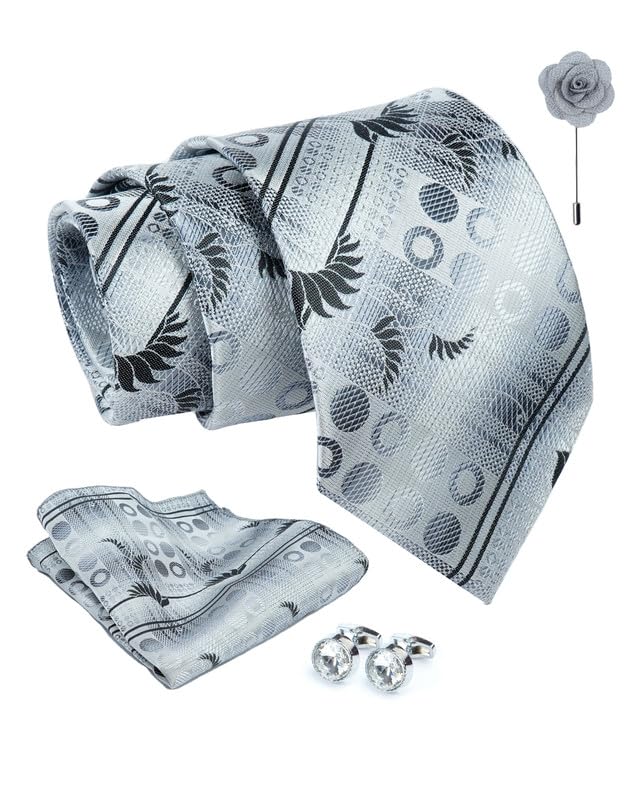Axlon Tie for Men – Geometric Silk Neck Ties Set with Cufflinks Flower Pin, Pocket Square & Black Gift Box, Combo Necktie Sets for Office Wear, Formal Suits & Weddings (0, GDpn)