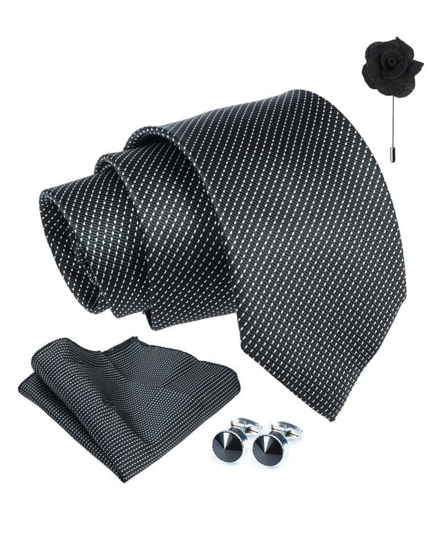 Axlon Tie for Men – Floral Silk Neck Ties Set with Cufflinks Flower Pin, Pocket Square & Black Gift Box, Combo Necktie Sets for Office Wear, Formal Suits & Weddings (0, Bdotpn)