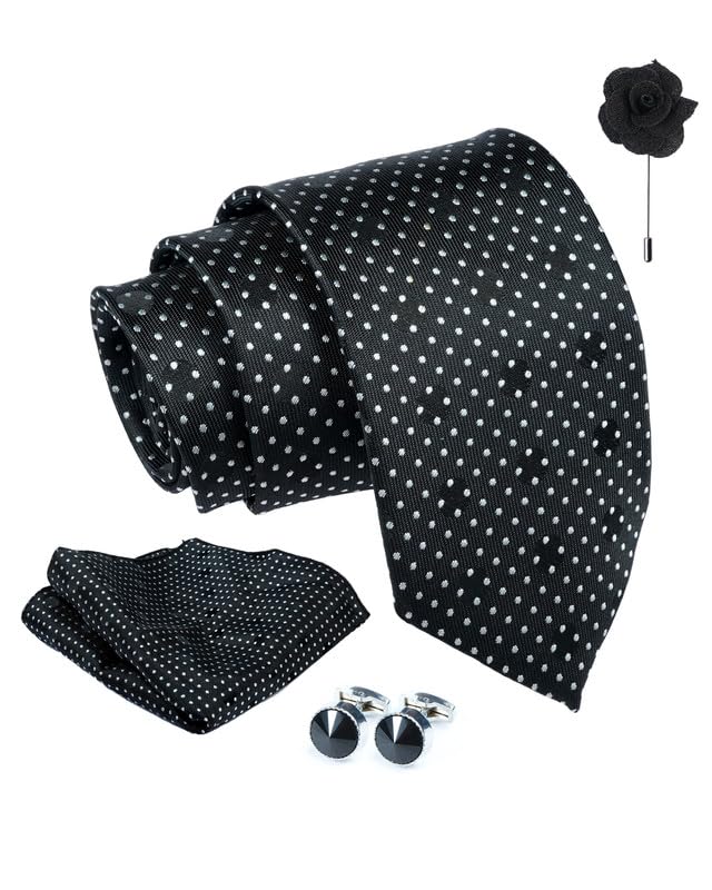 Axlon Tie for Men – Paisley Silk Neck Ties Set with Cufflinks Flower Pin, Pocket Square & Black Gift Box, Combo Necktie Sets for Office Wear, Formal Suits & Weddings (0, Polkapn)