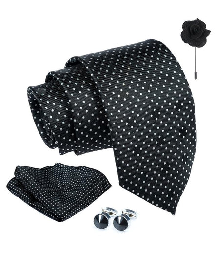 Axlon Tie for Men – Paisley Silk Neck Ties Set with Cufflinks Flower Pin, Pocket Square & Black Gift Box, Combo Necktie Sets for Office Wear, Formal Suits & Weddings (0, Polkapn)