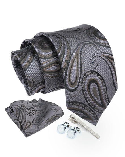 Axlon Tie for Men – Geometric Silk Neck Ties Set with Cufflinks Flower Pin, Pocket Square & Black Gift Box, Combo Necktie Sets for Office Wear, Formal Suits & Weddings (0, TPBpspn)