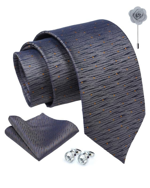 Axlon Tie for Men – Geometric Silk Neck Ties Set with Cufflinks Flower Pin, Pocket Square & Black Gift Box, Combo Necktie Sets for Office Wear, Formal Suits & Weddings (0, GApn)