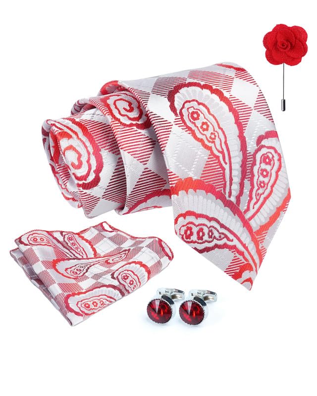Axlon Tie for Men – Dotted Silk Neck Ties Set with Cufflinks Flower Pin, Pocket Square & Black Gift Box, Combo Necktie Sets for Office Wear, Formal Suits & Weddings (0, Cpspn)