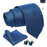 Axlon Tie for Men – Self Silk Neck Ties Set with Cufflinks Flower Pin, Pocket Square & Black Gift Box, Combo Necktie Sets for Office Wear, Formal Suits & Weddings (0, SIDIpn)