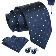 Axlon Tie for Men – Micro Silk Neck Ties Set with Cufflinks Flower Pin, Pocket Square & Black Gift Box, Combo Necktie Sets for Office Wear, Formal Suits & Weddings (0, bpolkapn)