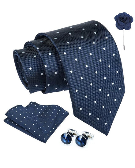Axlon Tie for Men – Micro Silk Neck Ties Set with Cufflinks Flower Pin, Pocket Square & Black Gift Box, Combo Necktie Sets for Office Wear, Formal Suits & Weddings (0, bpolkapn)