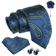 Axlon Tie for Men – Checkered Silk Neck Ties Set with Cufflinks Flower Pin, Pocket Square & Black Gift Box, Combo Necktie Sets for Office Wear, Formal Suits & Weddings (0, Bpspn)