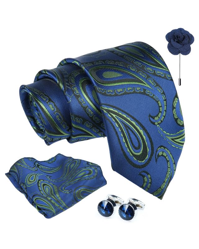Axlon Tie for Men – Checkered Silk Neck Ties Set with Cufflinks Flower Pin, Pocket Square & Black Gift Box, Combo Necktie Sets for Office Wear, Formal Suits & Weddings (0, Bpspn)