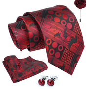 Axlon Tie for Men – Geometric Silk Neck Ties Set with Cufflinks Flower Pin, Pocket Square & Black Gift Box, Combo Necktie Sets for Office Wear, Formal Suits & Weddings (0, GDpn)