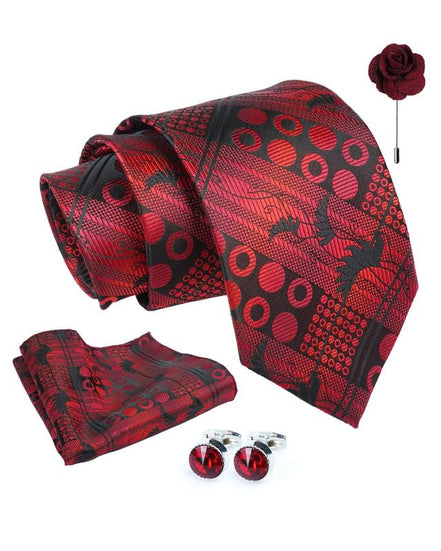Axlon Tie for Men – Geometric Silk Neck Ties Set with Cufflinks Flower Pin, Pocket Square & Black Gift Box, Combo Necktie Sets for Office Wear, Formal Suits & Weddings (0, GDpn)