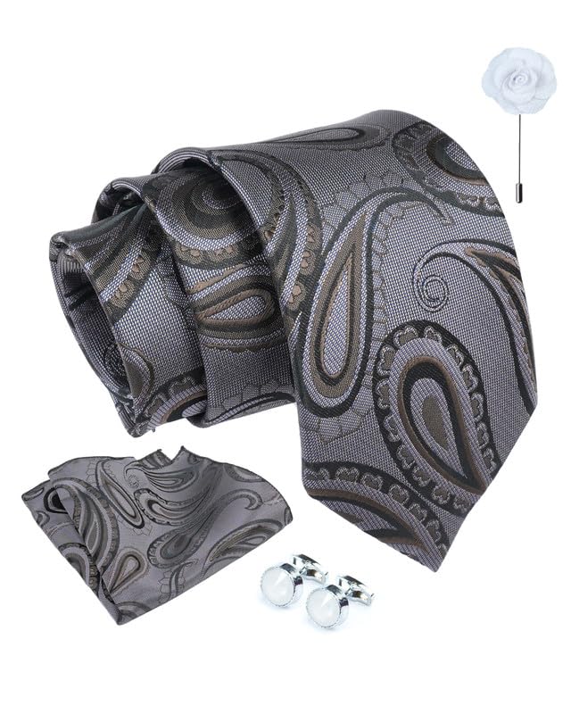 Axlon Tie for Men – Checkered Silk Neck Ties Set with Cufflinks Flower Pin, Pocket Square & Black Gift Box, Combo Necktie Sets for Office Wear, Formal Suits & Weddings (0, Bpspn)