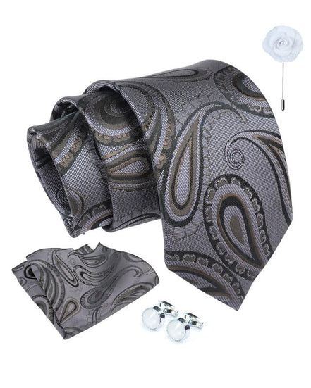 Axlon Tie for Men – Checkered Silk Neck Ties Set with Cufflinks Flower Pin, Pocket Square & Black Gift Box, Combo Necktie Sets for Office Wear, Formal Suits & Weddings (0, Bpspn)