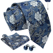 Axlon Tie for Men – Micro Silk Neck Ties Set with Cufflinks Flower Pin, Pocket Square & Black Gift Box, Combo Necktie Sets for Office Wear, Formal Suits & Weddings (0, Mflowerpn)
