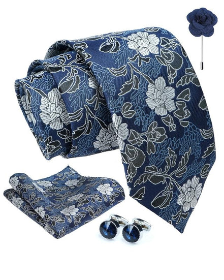 Axlon Tie for Men – Micro Silk Neck Ties Set with Cufflinks Flower Pin, Pocket Square & Black Gift Box, Combo Necktie Sets for Office Wear, Formal Suits & Weddings (0, Mflowerpn)