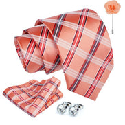 Axlon Tie for Men – Micro Silk Neck Ties Set with Cufflinks Flower Pin, Pocket Square & Black Gift Box, Combo Necktie Sets for Office Wear, Formal Suits & Weddings (0, Checkpn)