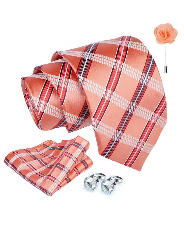 Axlon Tie for Men – Micro Silk Neck Ties Set with Cufflinks Flower Pin, Pocket Square & Black Gift Box, Combo Necktie Sets for Office Wear, Formal Suits & Weddings (0, Checkpn)