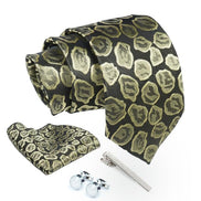 Axlon Tie for Men – Dotted Silk Neck Ties Set with Cufflinks Flower Pin, Pocket Square & Black Gift Box, Combo Necktie Sets for Office Wear, Formal Suits & Weddings (0, TPSTONEpn)