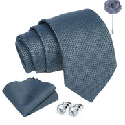Axlon Tie for Men – Self Silk Neck Ties Set with Cufflinks Flower Pin, Pocket Square & Black Gift Box, Combo Necktie Sets for Office Wear, Formal Suits & Weddings (0, SIDIpn)