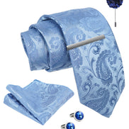 Axlon Tie Set for Men - Skyline Blue, paisley | Necktie Gift Box with Cufflinks, Pocket Square & Lapel Pin