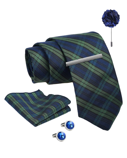 Axlon Tie Set for Men - Ocean Mist, checkered | Necktie Gift Box with Cufflinks, Pocket Square & Lapel Pin