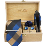 Axlon Tie Set for Men - Navy with Golden Touch, checkered | Necktie Gift Box with Cufflinks, Pocket Square & Lapel Pin