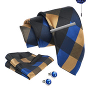 Axlon Tie Set for Men - Navy with Golden Touch, checkered | Necktie Gift Box with Cufflinks, Pocket Square & Lapel Pin