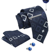 Axlon Tie Set for Men -  Deep Navy Blue, checkered | Necktie Gift Box with Cufflinks, Pocket Square & Lapel Pin