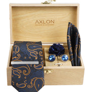 Axlon Tie Set for Men - Regal Blue & Gold,  paisley | Necktie Gift Box with Cufflinks, Pocket Square & Lapel Pin