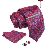 Axlon Tie Set for Men - Wine Plum, paisley | Necktie Gift Box with Cufflinks, Pocket Square & Lapel Pin