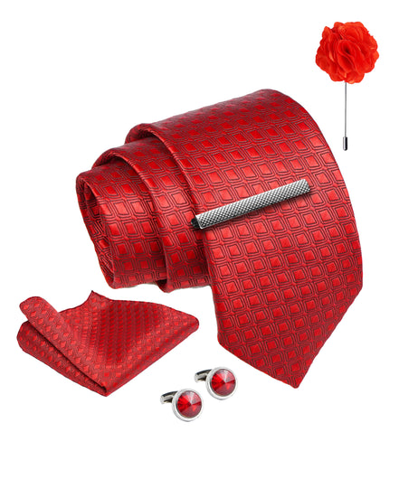 Axlon Tie Set for Men - Luxe Maroon, Dotted | Necktie Gift Box with Cufflinks, Pocket Square & Lapel Pin