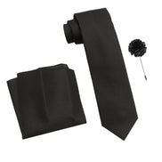 RIZORO Tie for Men – Self Silk Neck Ties Set with Cufflinks Flower Pin, Pocket Square & Black Gift Box, Combo Necktie Sets for Office Wear, Formal Suits & Weddings (0, SIDIRS)