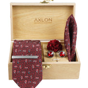 Axlon Tie Set for Men - Luxe Maroon, paisley | Necktie Gift Box with Cufflinks, Pocket Square & Lapel Pin