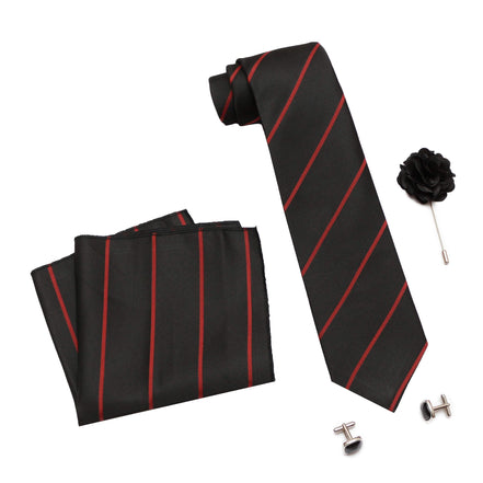 RIZORO Tie for Men – Plaid Silk Neck Ties Set with Cufflinks Flower Pin, Pocket Square & Black Gift Box, Combo Necktie Sets for Office Wear, Formal Suits & Weddings (0, S2RB)