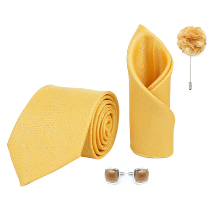 RIZORO Tie for Men – Self Silk Neck Ties Set with Cufflinks Flower Pin, Pocket Square & Black Gift Box, Combo Necktie Sets for Office Wear, Formal Suits & Weddings (0, SIDIRX)