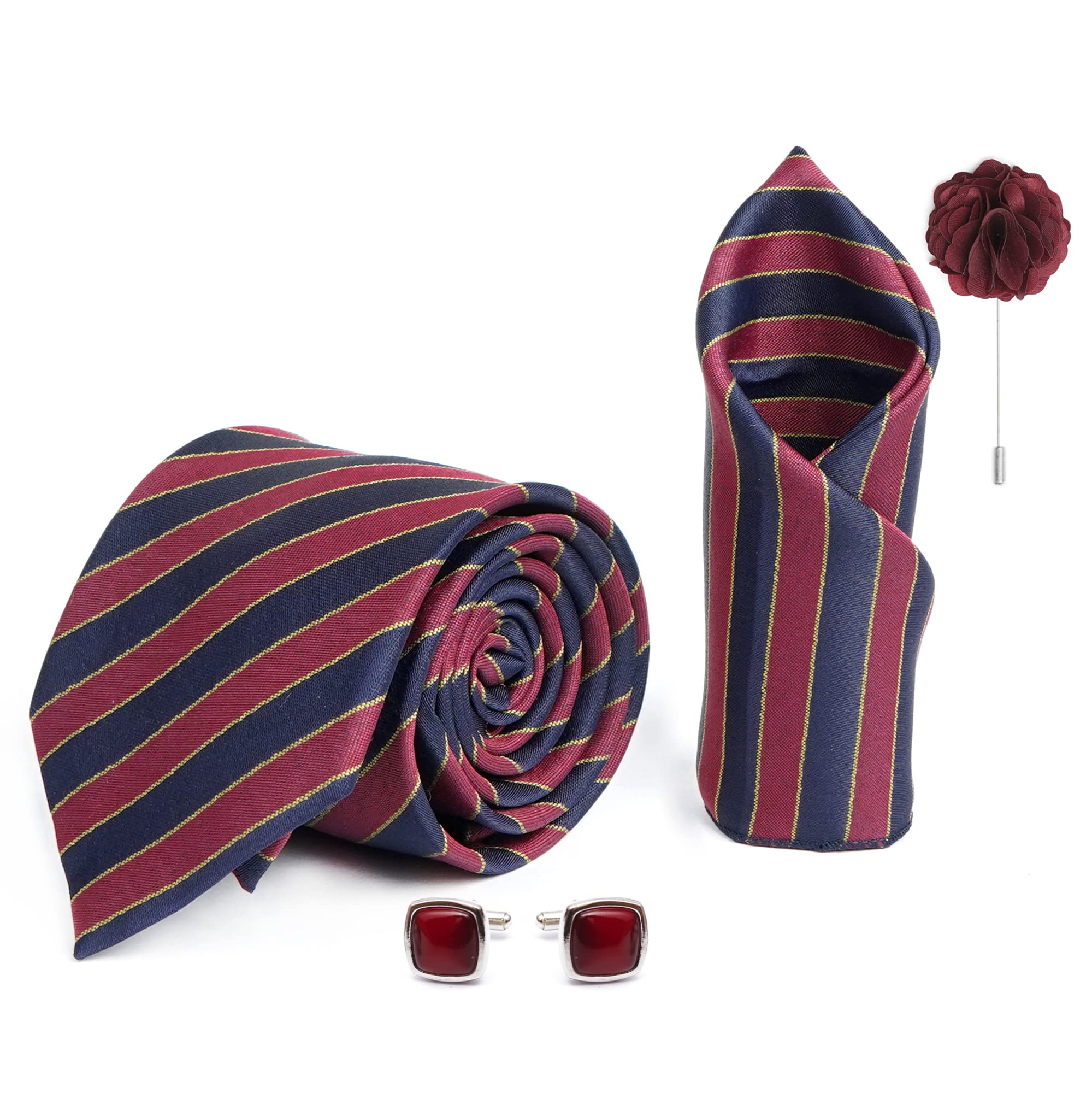 RIZORO Tie for Men – Plaid Silk Neck Ties Set with Cufflinks Flower Pin, Pocket Square & Black Gift Box, Combo Necktie Sets for Office Wear, Formal Suits & Weddings (0, S2RX)