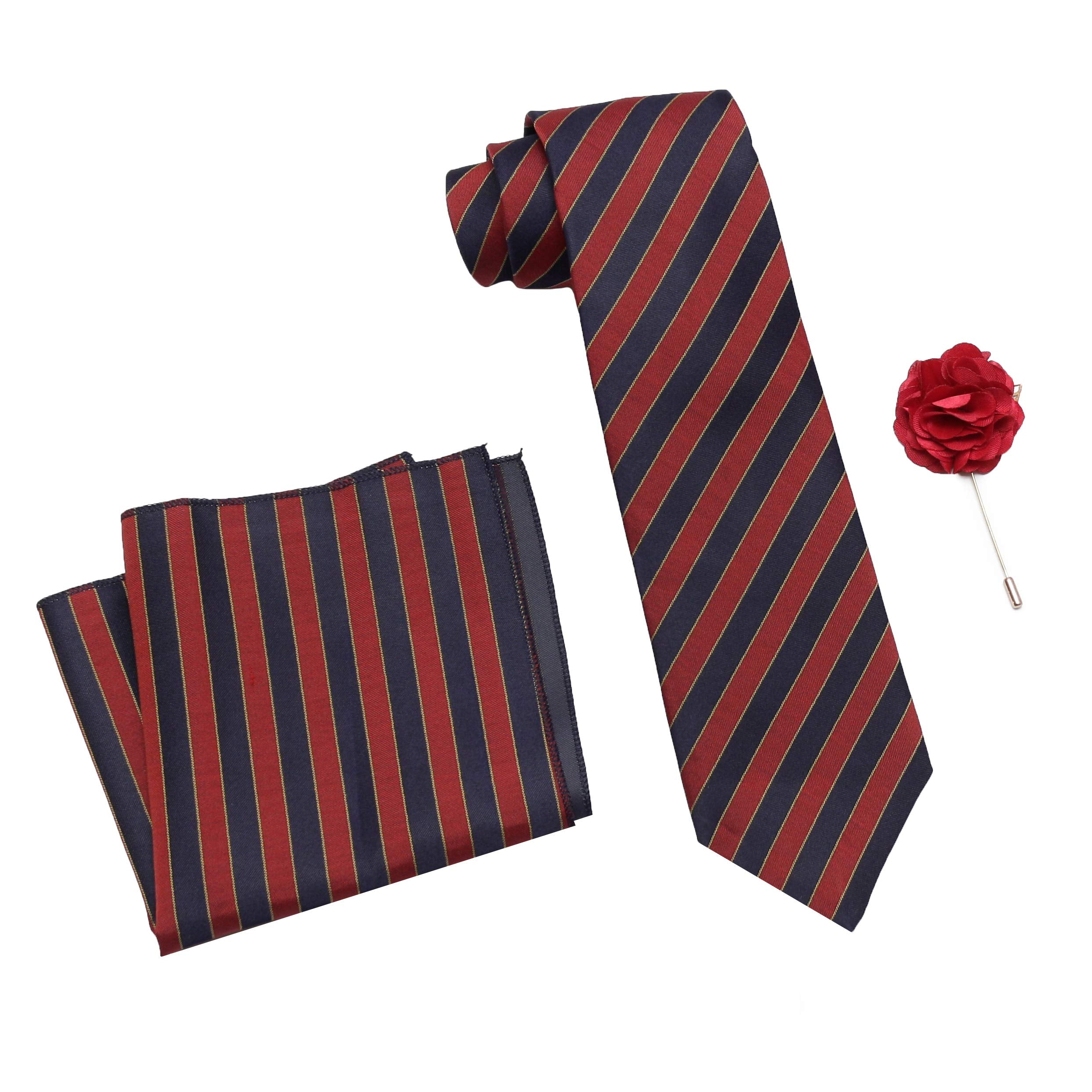 RIZORO Tie for Men – Plaid Silk Neck Ties Set with Cufflinks Flower Pin, Pocket Square & Black Gift Box, Combo Necktie Sets for Office Wear, Formal Suits & Weddings (0, S2RS)