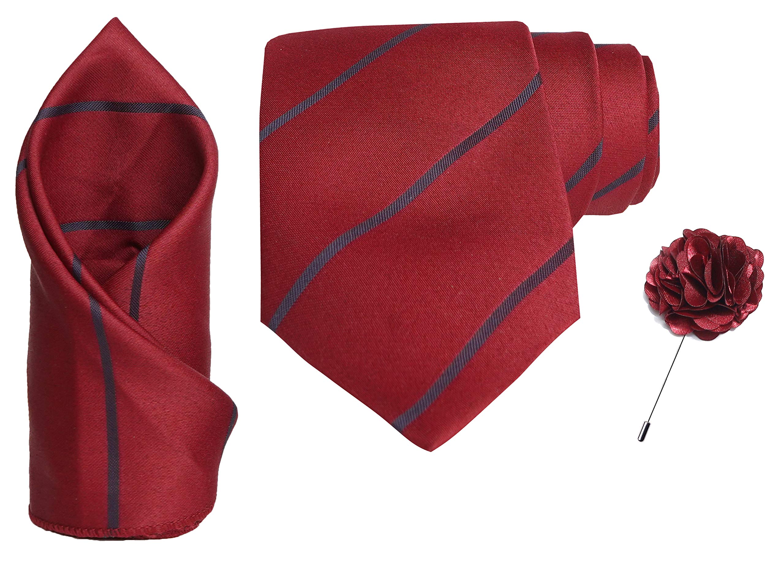 RIZORO Tie for Men – Plaid Silk Neck Ties Set with Cufflinks Flower Pin, Pocket Square & Black Gift Box, Combo Necktie Sets for Office Wear, Formal Suits & Weddings (0, S2RS)