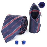 RIZORO Tie for Men – Self Silk Neck Ties Set with Cufflinks Flower Pin, Pocket Square & Black Gift Box, Combo Necktie Sets for Office Wear, Formal Suits & Weddings (0, S6RX)