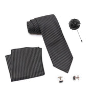 RIZORO Tie for Men – Plaid Silk Neck Ties Set with Cufflinks Flower Pin, Pocket Square & Black Gift Box, Combo Necktie Sets for Office Wear, Formal Suits & Weddings (0, S1RB)