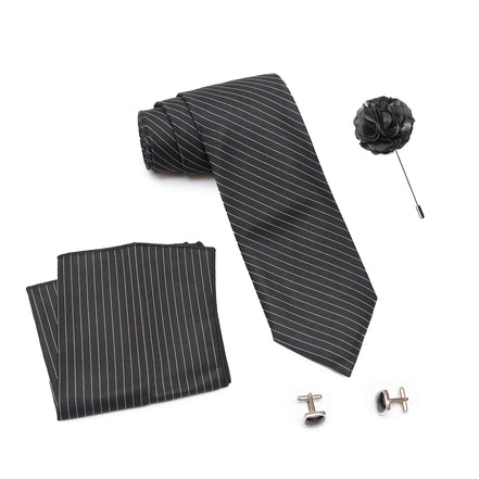 RIZORO Tie for Men – Plaid Silk Neck Ties Set with Cufflinks Flower Pin, Pocket Square & Black Gift Box, Combo Necktie Sets for Office Wear, Formal Suits & Weddings (0, S1RB)