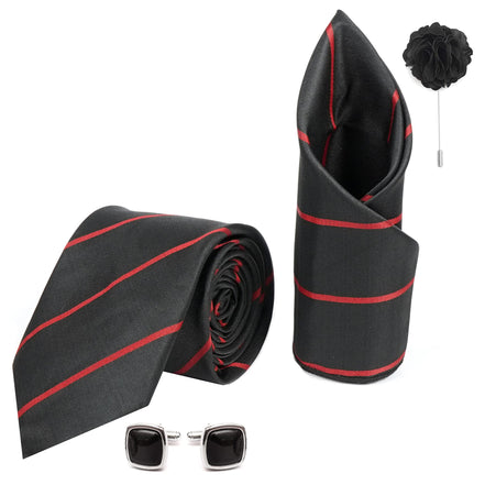 RIZORO Tie for Men – Plaid Silk Neck Ties Set with Cufflinks Flower Pin, Pocket Square & Black Gift Box, Combo Necktie Sets for Office Wear, Formal Suits & Weddings (0, S2RX)