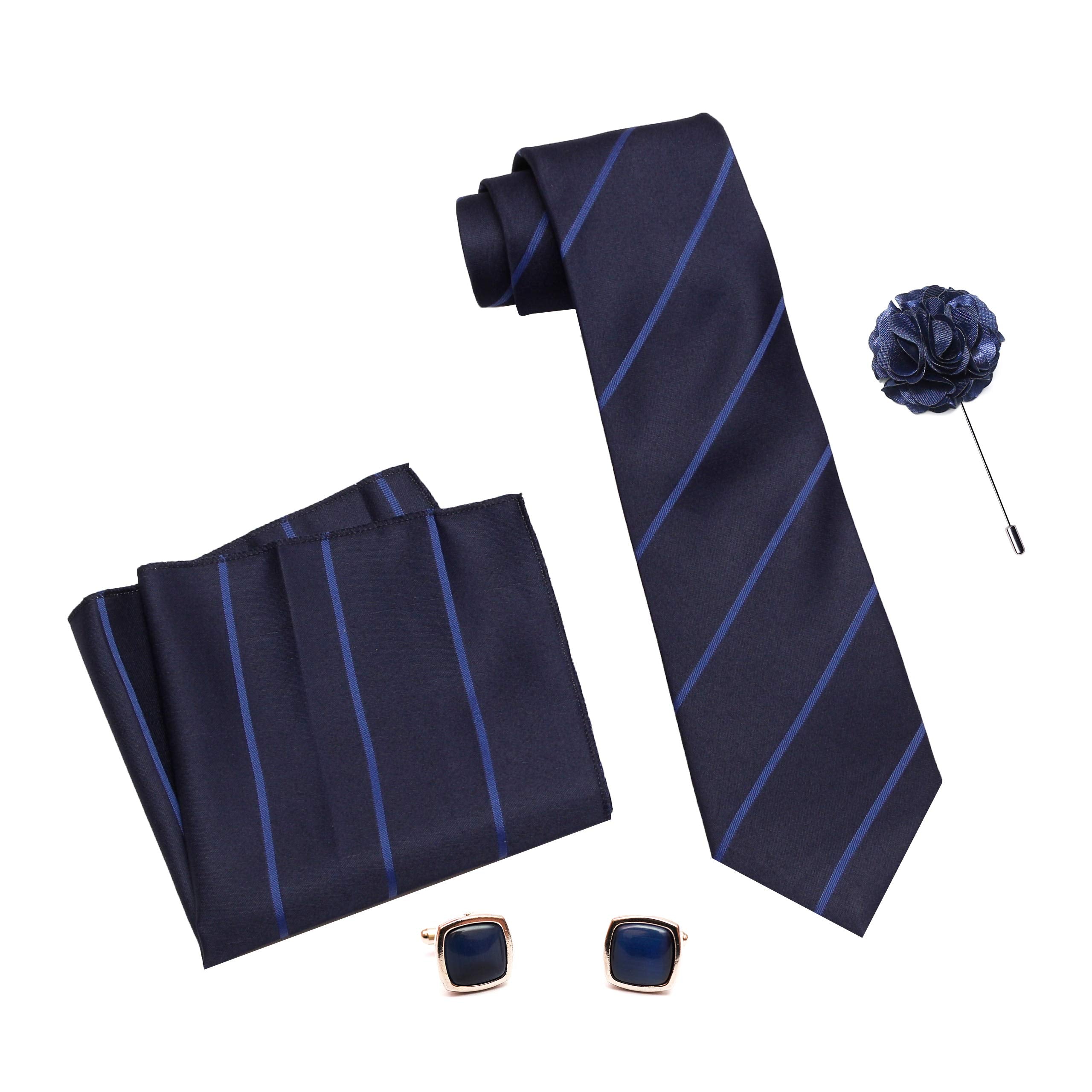 RIZORO Tie for Men – Plaid Silk Neck Ties Set with Cufflinks Flower Pin, Pocket Square & Black Gift Box, Combo Necktie Sets for Office Wear, Formal Suits & Weddings (0, S2RB)