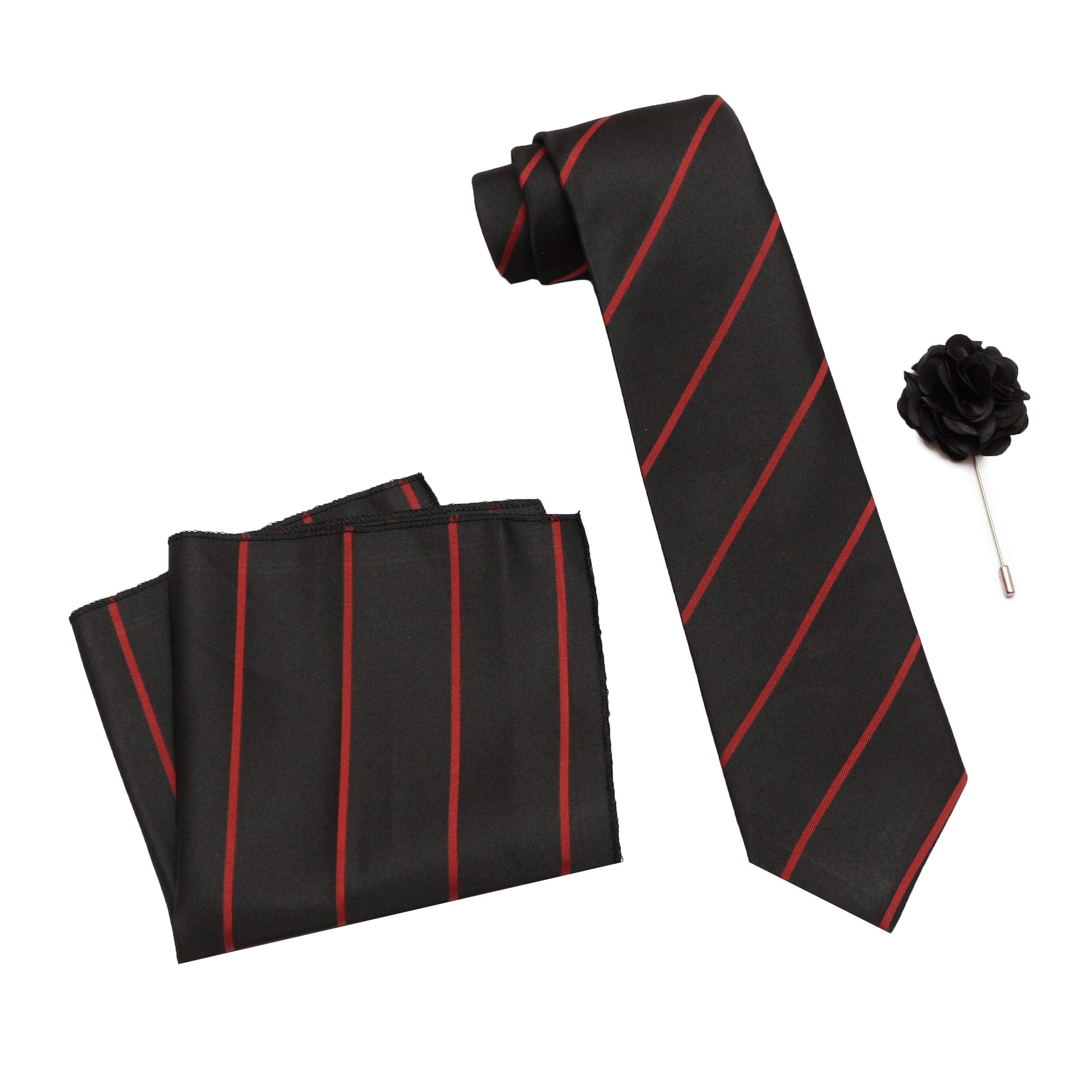 RIZORO Tie for Men – Plaid Silk Neck Ties Set with Cufflinks Flower Pin, Pocket Square & Black Gift Box, Combo Necktie Sets for Office Wear, Formal Suits & Weddings (0, S2RS)